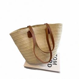 women Braided Basket Clutches Top-handle Bag Large Straw Portable Shoulder Bag Summer Beach Party Purses Shopper Satchel Female 75qB#