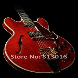Custom Limited Run Curly ES Semi Hollow Electric Guitar with Bigspy Transparent Red Flame Maple Top Jazz Guitars China Musical Ins6154493