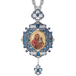 Collane Collana con croce pettorale vintage Zirconi blu Smalto Crocifisso greco ortodosso Catena di gioielli Artigianato religioso Regalo di Natale