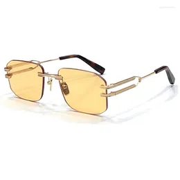 Sunglasses 2024 Rimless Square Women Men Alloy Frame Shades Classical Vintage Solar Eyewear UV400