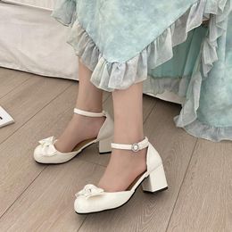 Dress Shoes Spring Autumn Women's White Mary Jane Fashion Shallow Round Toe Mid Heel Ladies Elegant Outdoor Single Pumps
