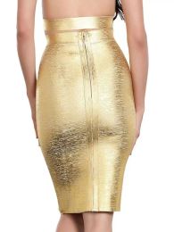 Women Summer Skirt Sexy Black Silver Gold Bronzing Bandage Skirt High Street Designer Skinny Party Midi Pencil Skirts 60cm