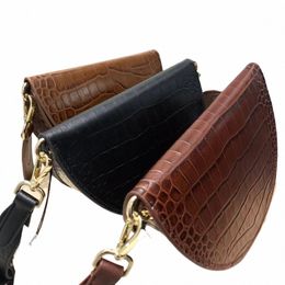 women Crossbody Bag Fi Crocodile Semicircle Saddle Bags PU Leather Shoulder Crossbody Bags female Handbags bolsas e2DG#