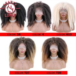 Short Synthetic Afro Kinky Twist Hair Wig Lace Front Wig With Bangs 14 Inch Fluffy Afro Marley Twist Braiding Hair Wig For Women