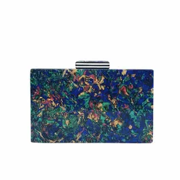 brand Design Wallet Women Classical Blue Sequins Acrylic Evening Bag Luxury Bar Multi Colours Marble Clutch Purse Banquet Handbag 37XQ#