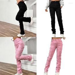 Women's Jeans Women Straight Leg Denims Jean Fit Elastic Pants Hiphop Trouser