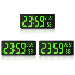 Wall Clocks 3X LED Digital Clock Large Digits Display Indoor Temperature&Humidity For Farmhouse Home Classroom Office Green