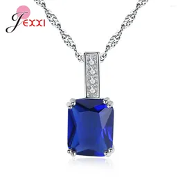 Chains Selling Princess Cut Women Female Pendant Necklaces Original S925 Sterling Silver Jewelry For Wedding Engagement 3 Colors