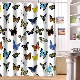 Shower Curtains Nice Beautiful Butterflies And Flowers Custom Curtain 3D Waterproof Polyester Fabric Bath 12 Hooks