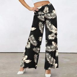 Women's Pants Printed Wide Leg Trousers Leaf Print High Waist For Women Stylish Office With Elastic Waistband Stretchy