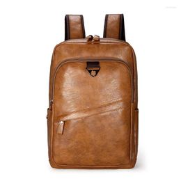 Backpack Men College Style PU Soft Leather Large Capacity Travel Laptop Backpacks Casual Schoolbag Teenagers Rucksack