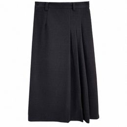 autumn And Winter 100KG Fi Pleated Woollen Skirt Plus Size Women's Black A-line Skirt 1942 f81g#