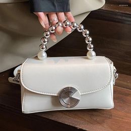 Evening Bags Beaded Handle Women's Crossbody Simple Ladies Small Square Shoulder Bag Fashion Pu Leather Female Clutch Purse Handbags