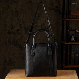 Briefcases Luxury Genuine Leather Handbag Casual Cowhide Briefcase Fashion Crossbody Bag Men Vertical Shoulder Messenger