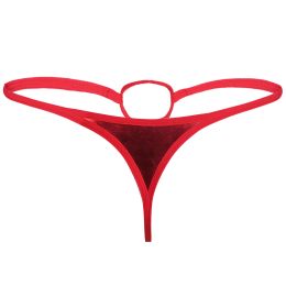 iEFiEL Sexy Gay Mens Bikini Lingerie Panties Patent Leather G-string with Penis Hole Loop Bikini Briefs Underwear Underpants