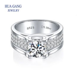 100 Real D 1CT 2CT Engagement Male Rings Platinum Plating Sterling Silver Labs Diamond Wedding Mens 240322