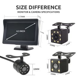 Binwei Monitoraggio dell'auto da 4,3 pollici con telecamera posteriore per la telecamera di inversione del parcheggio per veicoli con schermo HD LCD USB Easy Installazione