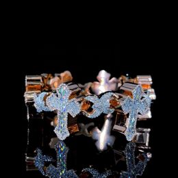 Fine Jewelry 925 Sterling Silver Rose Gold Plated Cross Link Bracelets Iced Out Vvs Moissanite Full Diamond Cross Chain Bracelet