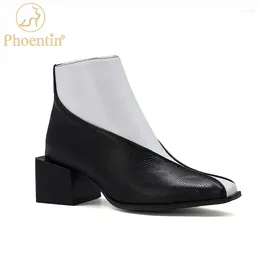 Boots Phoentin Black & White Ankle Large Size Shoes Women Middle Heels Snake Print Women's 2024 47 48 FT1027