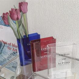 Vases Leak-proof Book Vase Clear Acrylic Design Aesthetic Flower For Home Office Decor Unique Gift Lovers