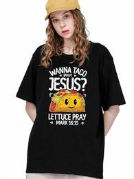 plus Size Jesus Wanna Letter Printing Women's T-shirt, Summer Loose Cott Clothing Lettuce And Corn Cake Prints, Persalized y5YY#
