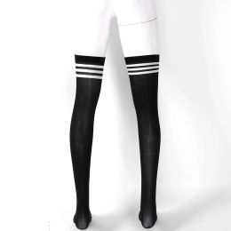 Men Women Striped Long Tube Socks Athletic Over Knee Open Toes Stocking See-though Thin Soccer Football Running Sock