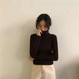 Elegant Turtleneck Women's Sweater Autumn Winter Pullover Slim Bottoming Sticked Tops Casual Long Sleeve Jumper Pull Femme 16675