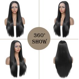 Synthetic Lace Front Wigs for Black Women Natural Color Long Yaki Straight Middle Part Lace Wig Heat Resistant Fiber X-TRESS