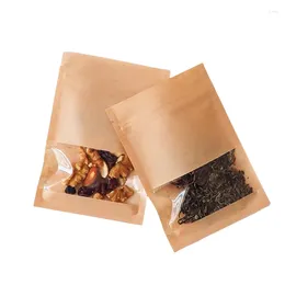 Storage Bags 50pcs Small White/Black/Kraft Paper Sealable Food Bag For Sugar Sample Package Clear Window Zipper Tea Container Pouches