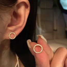 Stud Earrings 2024 Fashion Versatile Dazzling Circle With Crystal Cubic Zirconia Minimalist For Teens Women's Jewellery