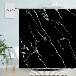 Shower Curtains Black Marble Curtain White Stripes Abstract Art Creative Simple Modern Bathroom Decor Bathtub Fabric With Hooks