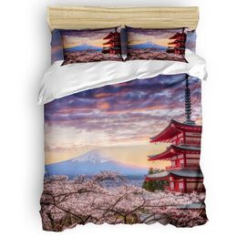 Pale Pink Duvet Cover Set, Sakura Branch with Cherry Flowers Tender Japanese Spring, Decorative 3 Piece Bedding Set , King Size