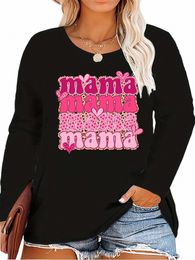 plus size Women's Fall/Winter Lg Sleeve T-shirt, Pink Mother's Day, Valentine's Day MAMA print, multiple colors, casual style, j9Ag#