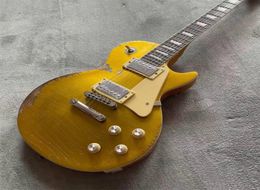 new arriva handedl relics electric guitar with gold color top and yellow back rosewood fingerboard high quality fast shippin4248824