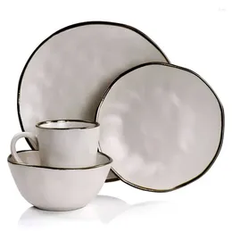 Dinnerware Sets Modern Glamour - 16pc Stoare Set With Rim In Matte White/Gold