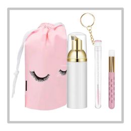 Bottles 60ML Eyelash Cleansing Mousse Foaming Bottle Set Multipurpose Eyelash Brush Including Storage Tube Cleaning Pen Pink Storage Bag