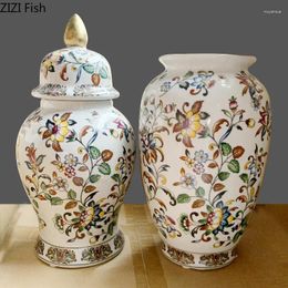 Storage Bottles Flowers Painted Ceramic Jar Ginger Jars Artificial Flower Vase Porcelain Jewellery Cosmetic Container Desk Decoration