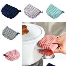 Oven Mitts Thicken Sile Gloves Insating Heat-Resistant Lattice Hand Clip Anti-Scald Microwave Ovens Mitten Mhy054 Drop Delivery Home G Otd2Q