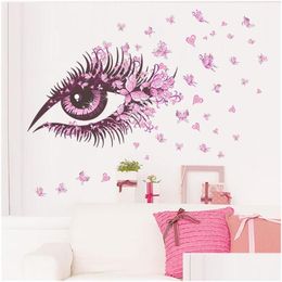 Wall Stickers Beautif Eyelash Flowers Butterfly For Kids Room Bedroom Decoration Girls Decals Creative Art Pvc Poster Drop Delivery Ho Dhkm2