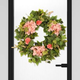 Decorative Flowers Pink Hydrangea Wreath Front Door Summer Wreaths For Porch Fireplace Patio