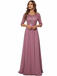 elegant Evening Dres Lg A-LINE O-Neck Three Quarter SLeeve Lace Gown 2024 Ever Pretty Of Orchid Simple Prom Women Dr 85zP#