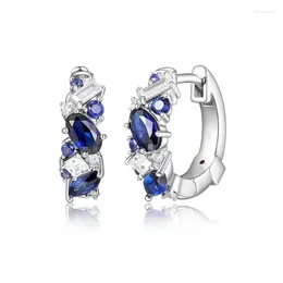 Hoop Earrings Luxury Trendy Blue/White Cubic Zirconia Silver Color Bridal For Wedding Fashion Women Jewelry