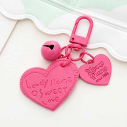 Keychains Lanyards New Contrast Colourful Love Leather Car Keychain Earphone Bag Bell Pendant Keychain J240330