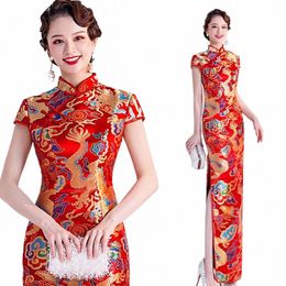 chinese new year women clothes lg dr red chegsams qipao wedding dr pluss size woman evening Silk satin Drag Phoenix C8mM#