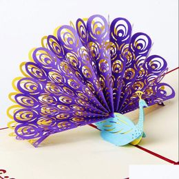 Greeting Cards Vintage 3D Pop Up Paper Laser Cut Custom Peacock Happy Birthday Postcards For Lover Thank You 10Pc Drop Delivery Home G Dh9Ue