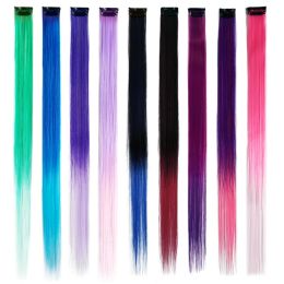 18 Colors Clip In One Piece Colored Hair Extensions 22 Inch Colorful Rainbow Synthetic Hair Party Highlights For Women and Kids