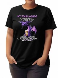 plus-size women's purple drag coffee, my four mood patterns, casual fi women's short-sleeved T-shirt Y4HY#
