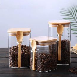 Storage Bottles Square Glass Simple Sealed Tank Household Seasoning Box Living Room Snack Dried Fruit Jar