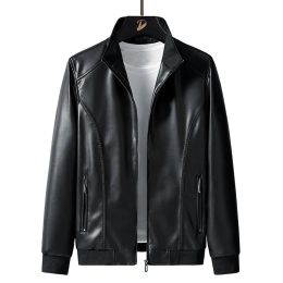 Jackets de couro de cor sólida macho tamanho grande tamanho 7xl 8xl PU Jacket Men Casaco de couro de couro casaco casual motocicleta casaco de motociclista