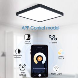 MARPOU Tuya Smart LED Ceiling Lamp Wood Grain App Voice Control Alexa/Google Remote Control Square Ceiling Lights Living Room